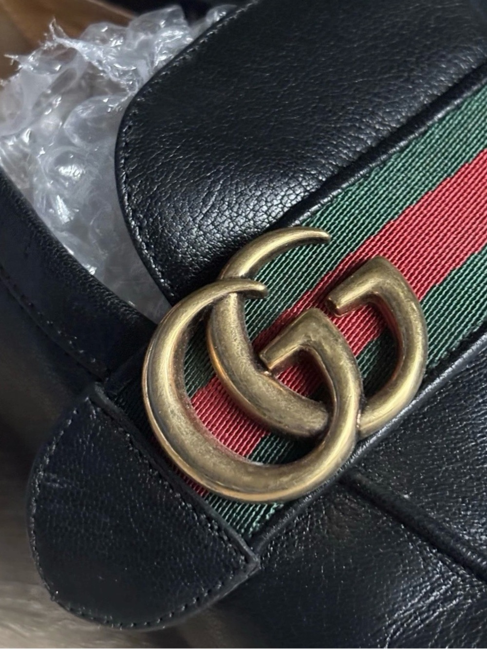 GUCCI Mens Donnie Web Double GG Loafers Heels Black Leather Sz 8.5 - Picture 6 of 16